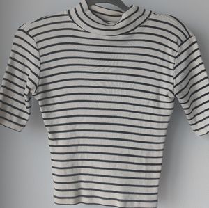 Striped Half Sleeve Mock Turtleneck Tee